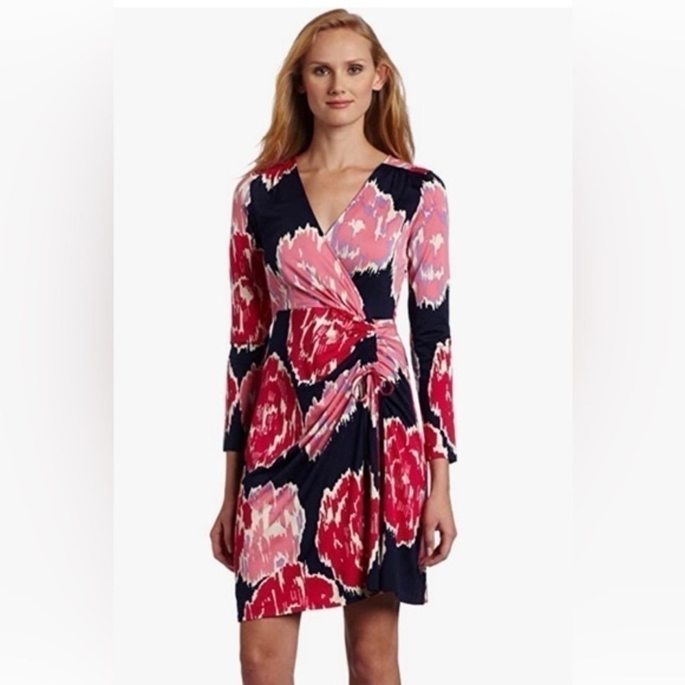 Lilly Pulitzer Navy, Pink & Red Long Sleeve Wrap Dress